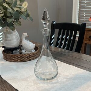 Grape Vine Etched Glass Decanter With Glass Stopper